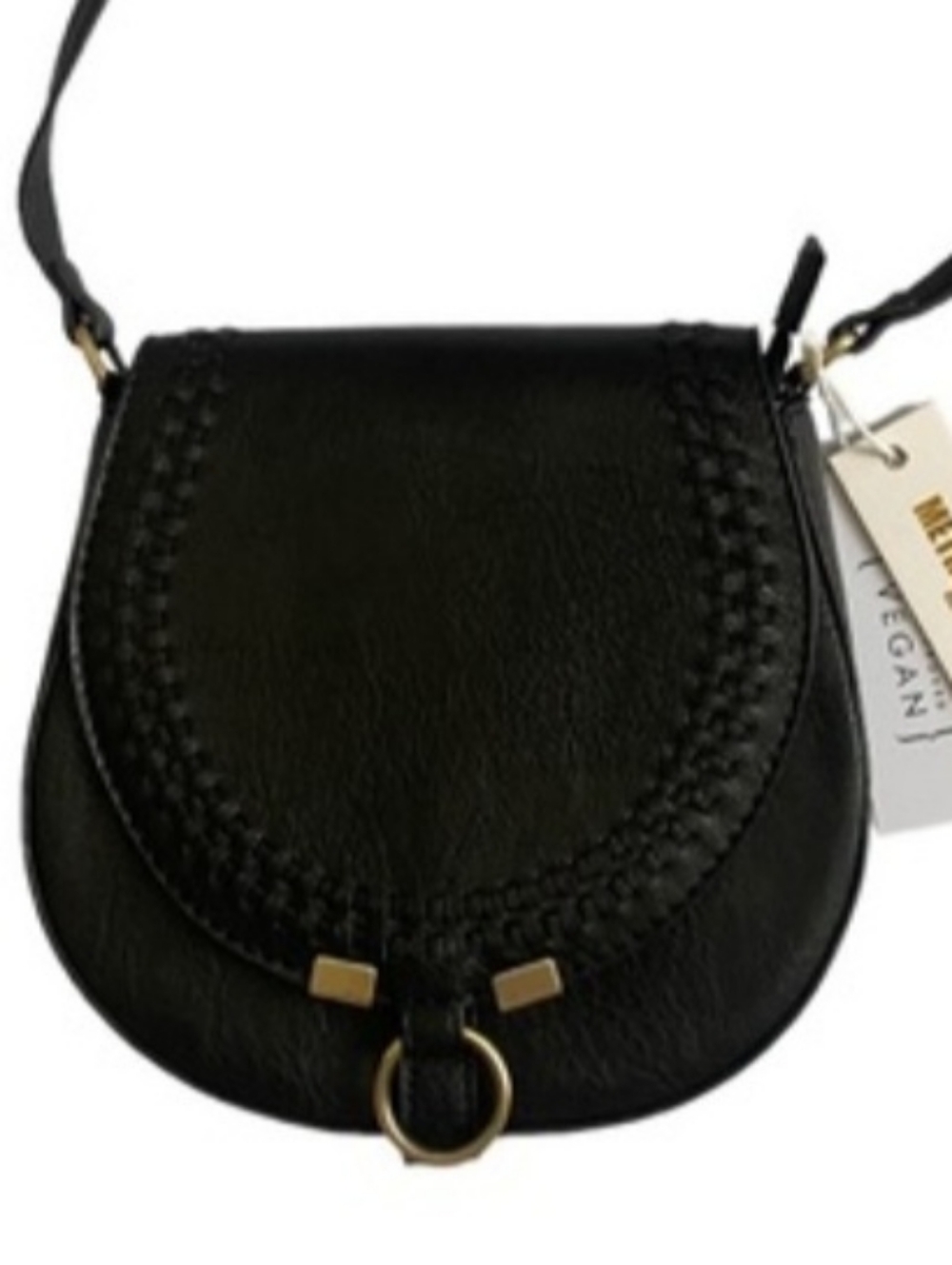 Black Classy Saddle Crossbody Bag Silhouette Distinctive Whipstitch Detaling